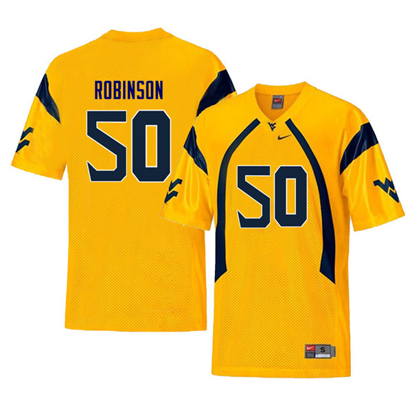 Men #50 Jabril Robinson West Virginia Mountaineers Throwback College Football Jerseys Sale-Yellow - Click Image to Close